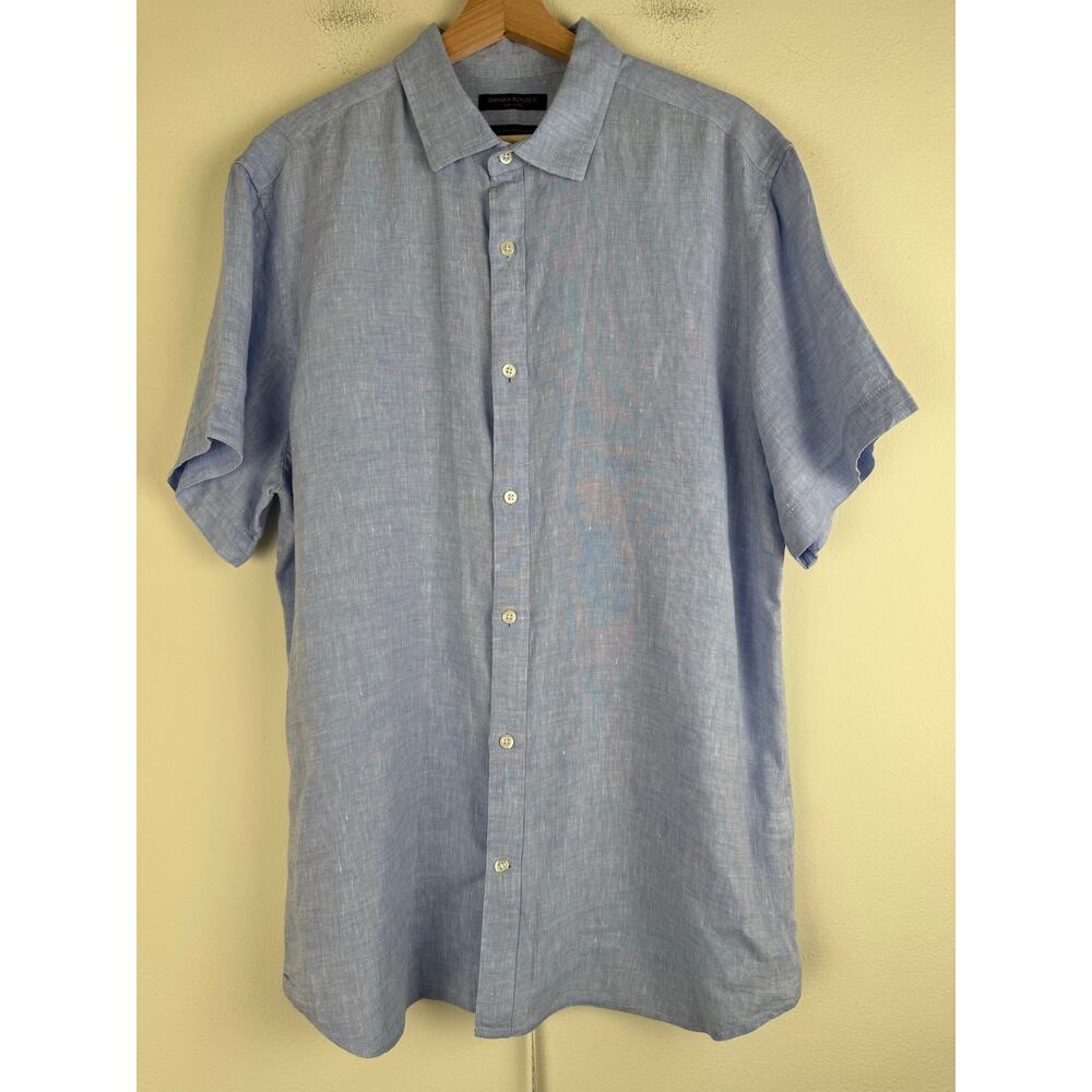 Banana Republic Camden Linen Shirt Chambray Blue Large Men’s - Picture 5 of 13